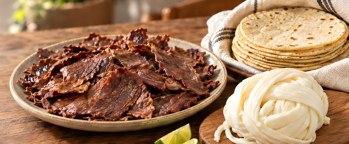 Súper Combo Mexicano: cecina, tortillas de maíz y queso Oaxaca